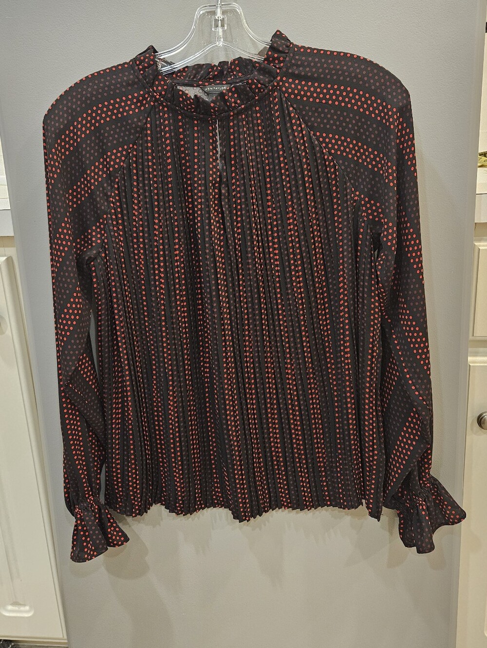 Ann Taylor Ladies Black Blouse with Red Dot Detail